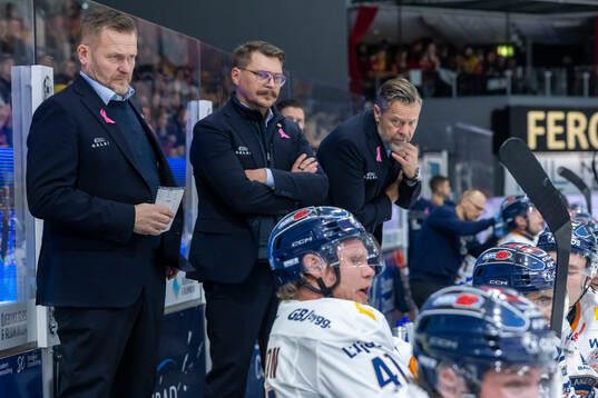 Växjös tränare Joakim Fagervall, Björn Hellqvist och