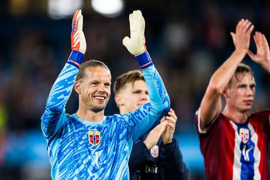 Goalkeeper Ørjan Nyland of Norway celebrates
