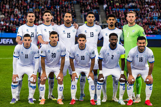 The starting eleven of Israel, from the top left; Or