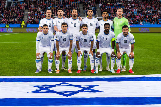The starting eleven of Israel, from the top left; Or