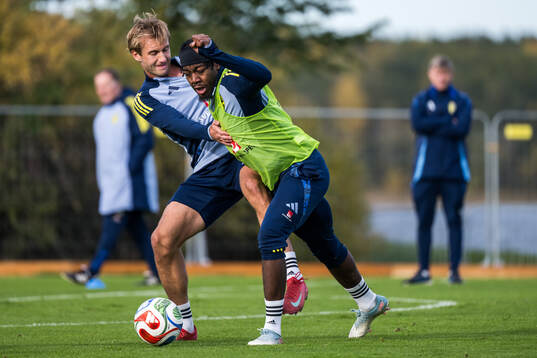 Benjamin Nygren and Anthony Elanga of the Swedish men's