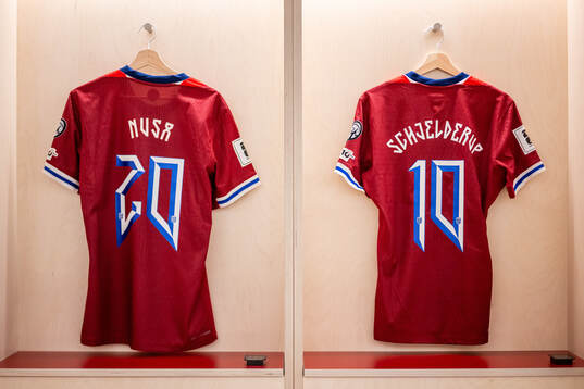 The kits of Antonio Nusa and Andreas Schjelderup of Norway