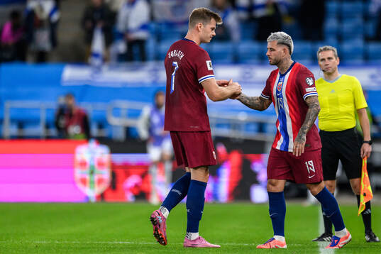 Alexander Sørloth and Aron Bizet Dønnum of Norway