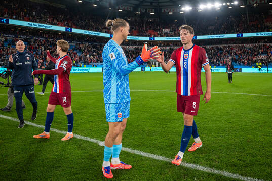 Goalkeeper Ørjan Håskjold Nyland and Sander Berge of