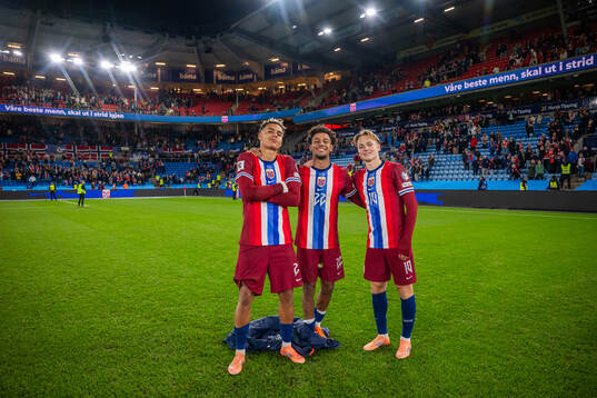 Antonio Nusa, Oscar Bobb and Andreas Schjelderup of Norway