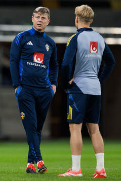 Head coach Jon Dahl Tomasson and Daniel Svensson of the