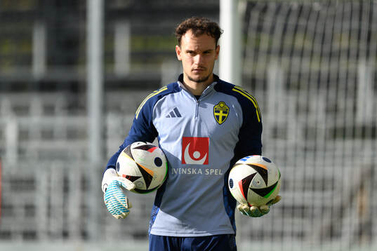 Goalkeeper Elis Bishesari of the Swedish under-21 national