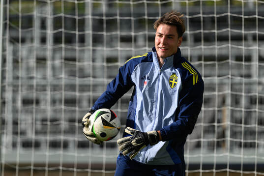 Goalkeeper Simon Eriksson of the Swedish under-21 national
