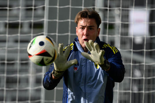 Goalkeeper Simon Eriksson of the Swedish under-21 national