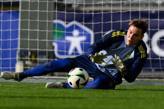 Goalkeeper Simon Eriksson of the Swedish under-21 national