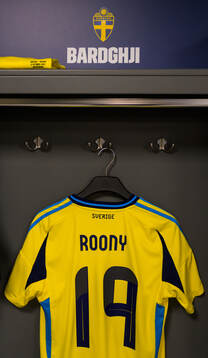 The jersey of Roony Bardghji in the dressing room of Sweden