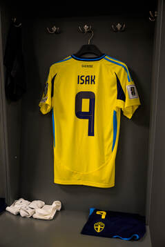 The jersey of Alexander Isak in the dressing room of Sweden
