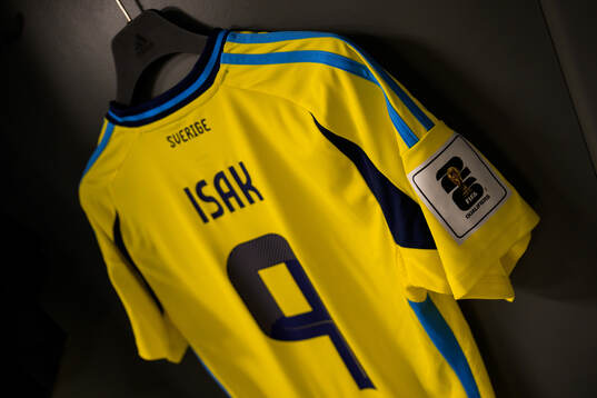 The jersey of Alexander Isak in the dressing room of Sweden