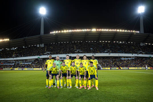 The starting eleven of Sweden pose for a team group photo