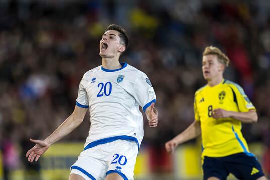 Veldin Hodža of Kosovo reacts