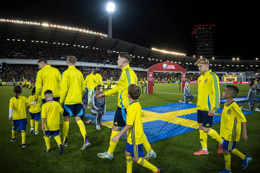 Viktor Gyökeres and Daniel Svensson of Sweden enters the