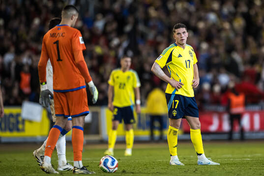 Viktor Gyökeres of Sweden looks dejected