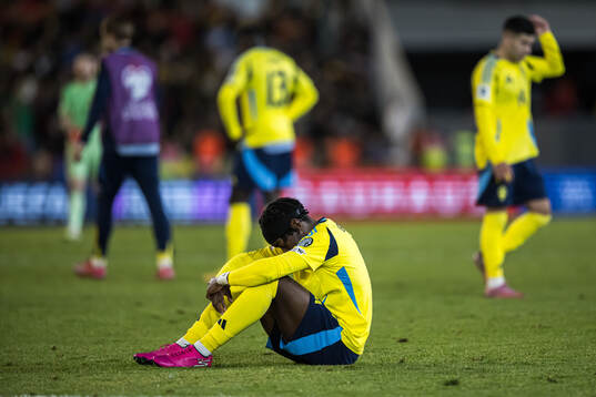Anthony Elanga of Sweden looks dejected
