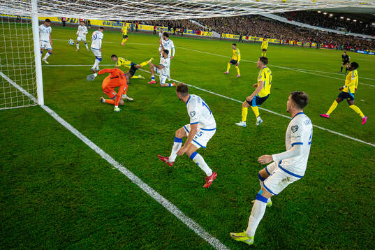 Gustaf Lagerbielke of Sweden loses the ball in front of goal