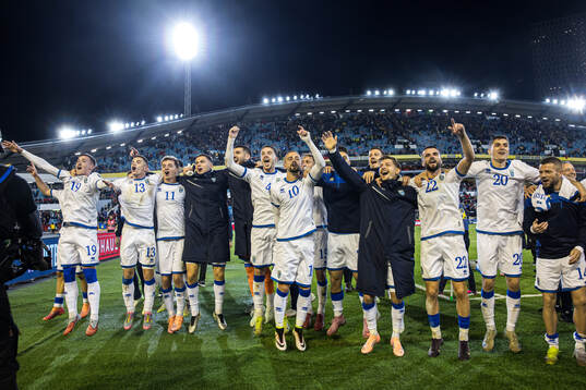 Players of Kosovo celebrate