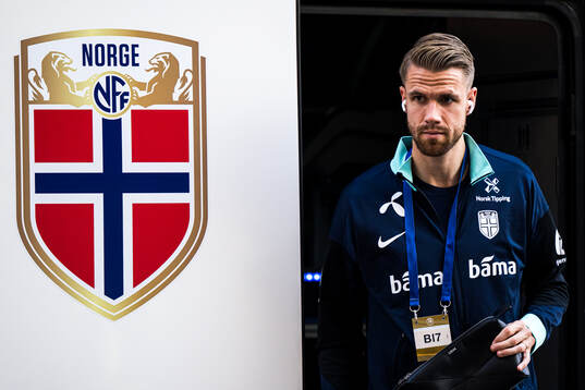 Kristoffer Ajer of Norway arrives
