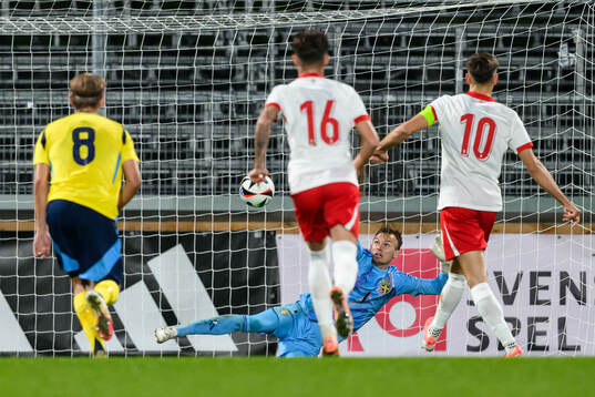 Tomasz Pienko of Poland scores the 0-2 goal