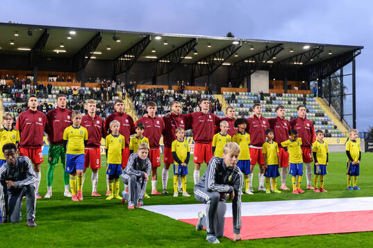 The players of of Poland at lineup ahead the UEFA Under-21
