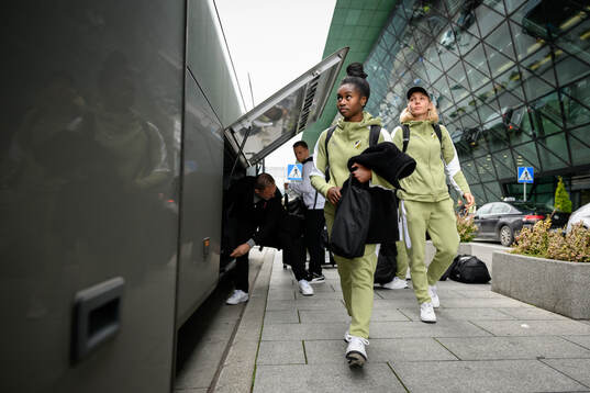 Monica Jusu Bah and goalkeeper Jennifer Falk