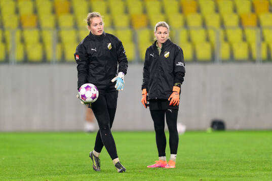 Goalkeeper Fanney Birkisdottir and Goalkeeper Jennifer Falk