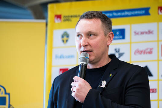 Kim Källström, Head of football, at a press conference