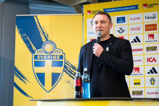 Kim Källström, Head of football, at a press conference