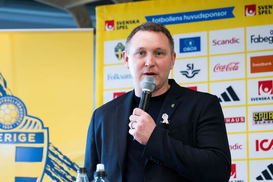 Kim Källström, Head of football, at a press conference