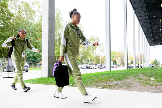 Nesrin Akgun and Felicia Schröder of Häcken arrives at