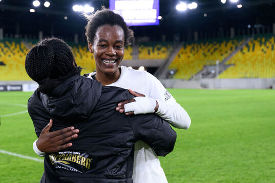 Monica Jusu Bah and Faith Chinzimu of Häcken celebrate