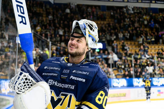 HV71s målvakt Frederik Dichow jublar