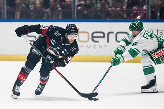 Malmö Redhawks Carl Persson och Rögles Anton Bengtsson