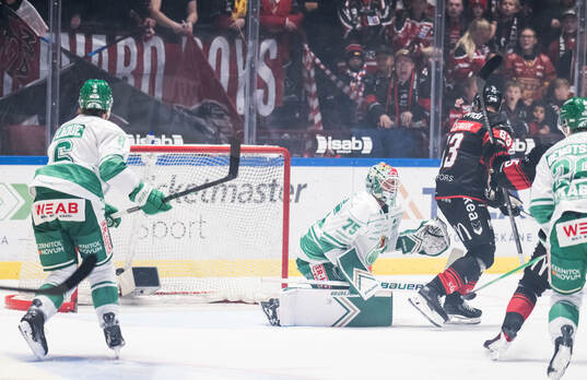 Rögles målvakt Arvid Holm och Malmö Redhawks Fredrik