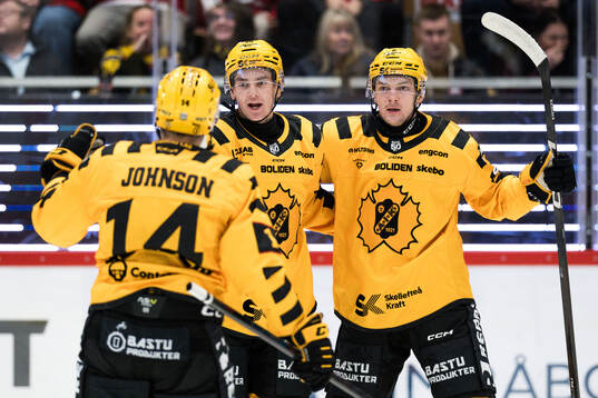 Skellefteås Pontus Johansson jublar med Oliver Okuliar