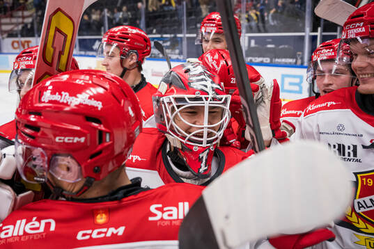 Almtunas målvakt Herman Liv jublar