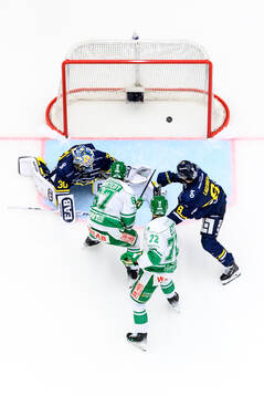 Rögles Leon Bristedt gör 1-2 bakom HV71s målvakt Lassi