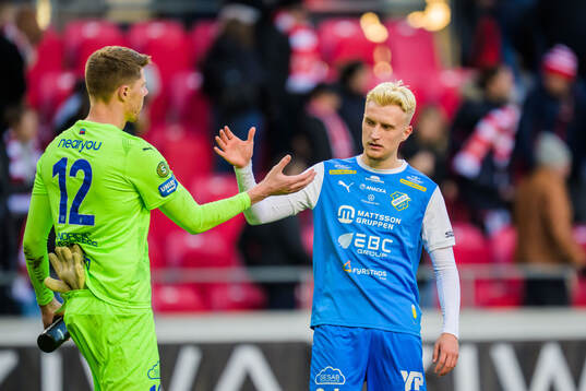 Oddevolds målvakt Morten Sætra och Alexander Hedén