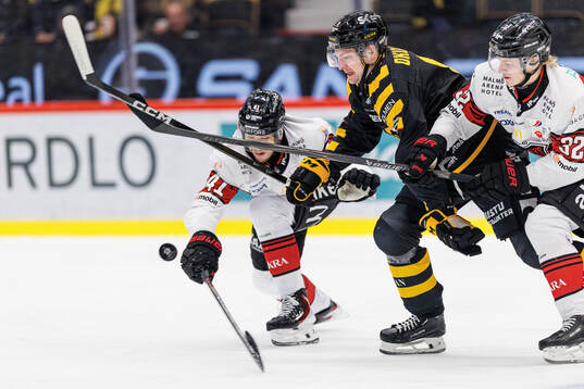 Malmö Redhawks Joseph Berger och Joona Ikonen mot