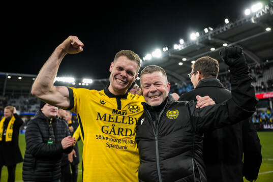 Mjällbys Jacob Bergström och tränare Anders Torstensson