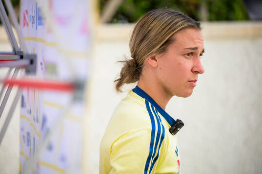 Julia Zigiotti Olme is interviewed by the media