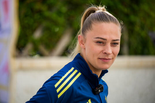 Fridolina Rolfö is interviewed by the media