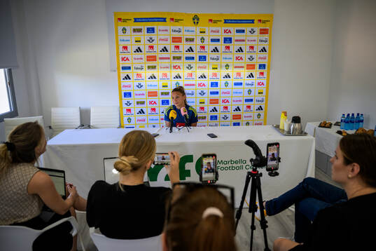 Johanna Rytting Kaneryd is interviewed by the media at a