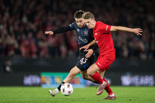 Nicolas Raskin of Rangers and Emil Kornvig of Brann