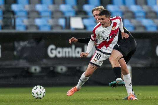 Sergio Camello of Rayo Vallecano and Olle Samuelsson of
