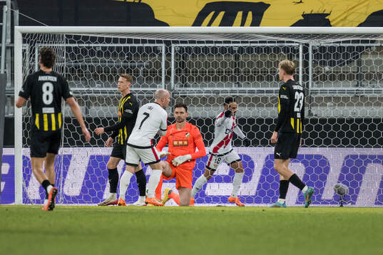 Julius Lindberg and goalkeeper Etrit Berisha of Häcken