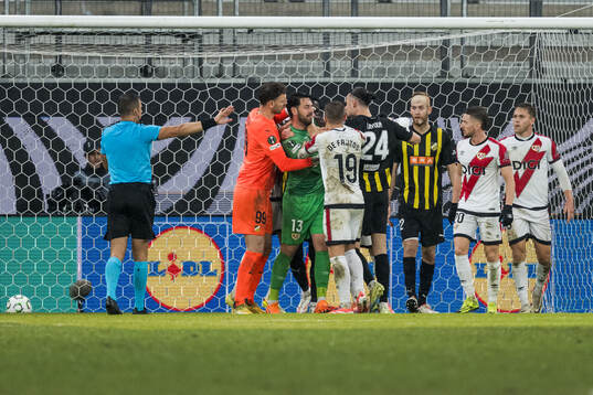 Goalkeeper Etrit Berisha and Amor Layouni of Häcken